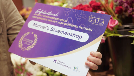 Nominatiecertificaat voor Marcel’s Bloemenshop bij Ondernemers Gala Heusden 2024.